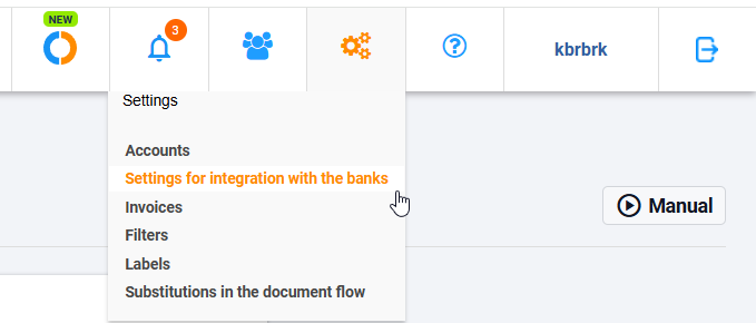 Navigation to bank integration settings
