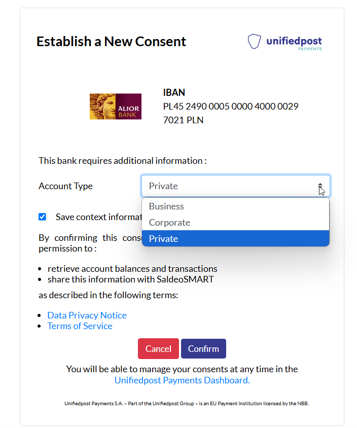 Bank login screen