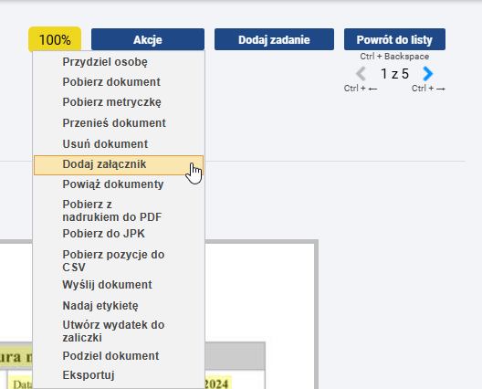 Dodawanie załącznika - krok 1