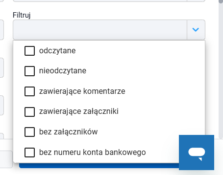 Filtr dokumentów z załącznikami