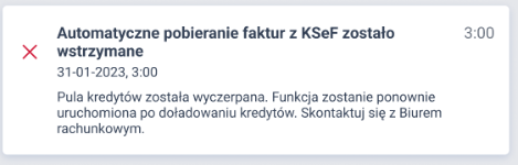 Błąd braku kredytów